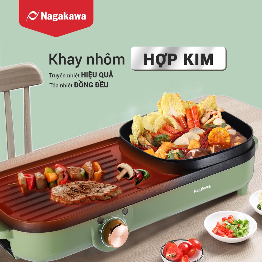 Bếp lẩu nướng điện đa năng Nagakawa NAG3104 Bảo hành 12 tháng Hàng chính hãng - iWao Official Store