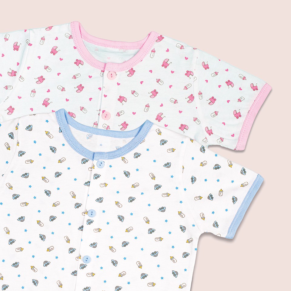 Bộ Sơ Sinh Cài Giữa Cộc Tay MIOMIO, Họa Tiết Xe Nôi, Dành Cho Bé Trai Bé Gái (từ 0-12 tháng), 100% Cotton