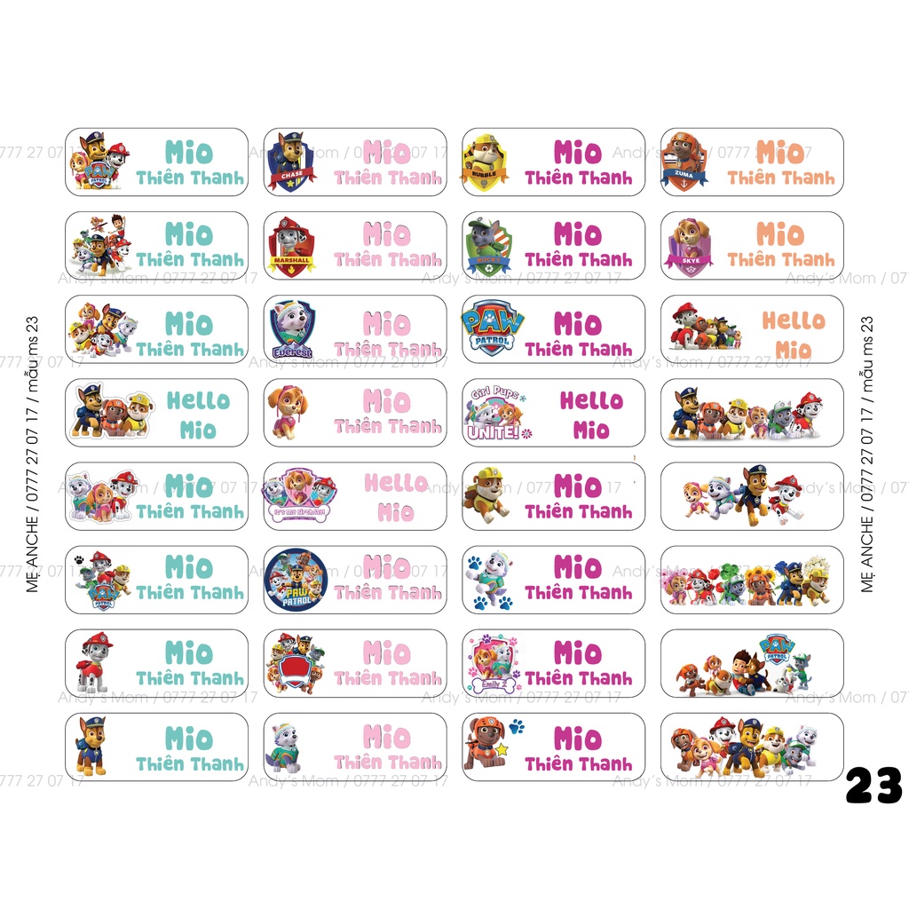 128 Sticker Miếng Dán Tem Decal Giấy Tên Bé in theo yêu cầu. Chat ngay với shop xác nhận tên + mẫu