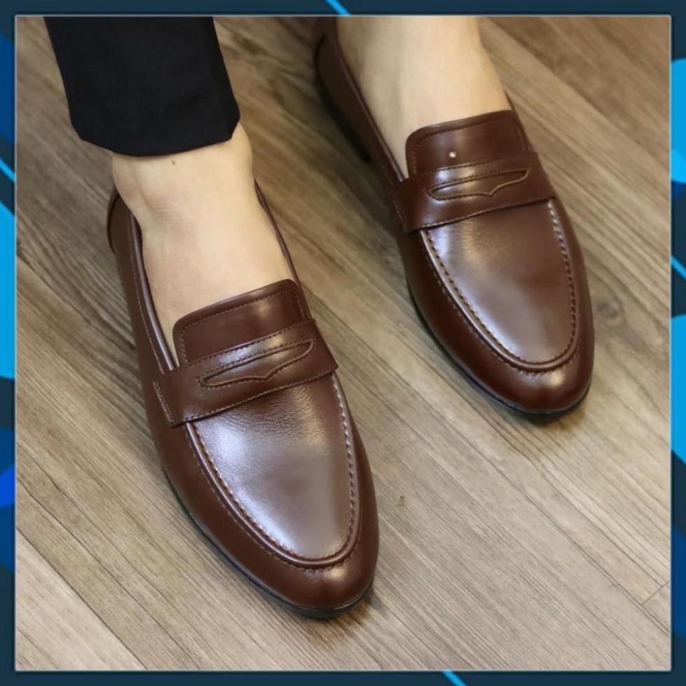 Xả Mới - GIÀY LƯỜI NAM CÔNG SỞ - CHẤT LIỆU DA BÒ TRƠN - ĐAI KHOÉT - ĐẾ CAO SU KHÂU - MÃ X076 - MÀU NÂU AL6 " ^ 𝄪 XX