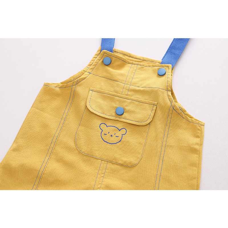Set Áo Thun Tay Ngắn Cổ Tròn + Quần Short Cotton In Hình Gấu Hoạt Hình Thời Trang Hè Cho Bé Size 80-120cm