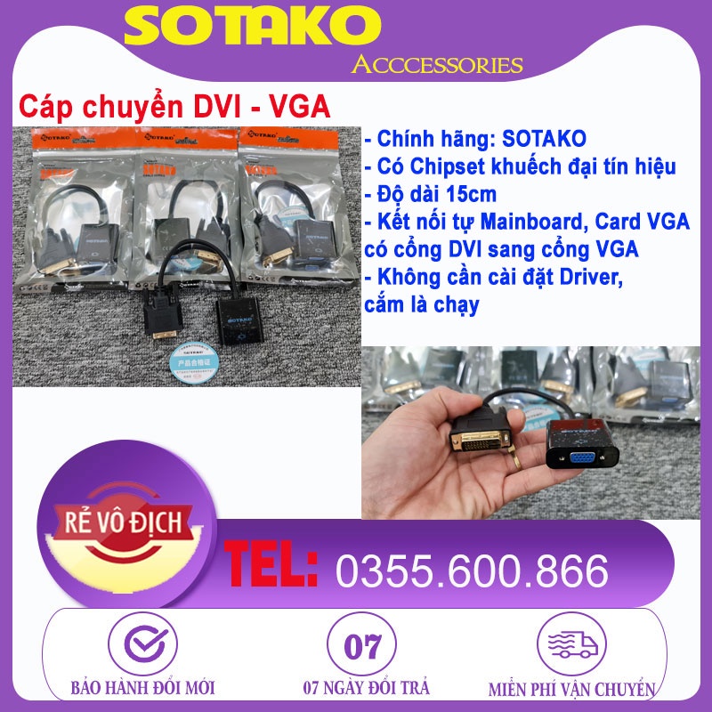 Cáp chuyển HDMI sang VGA chính hãng SOTAKO, chất lượng cao, giá rẻ.