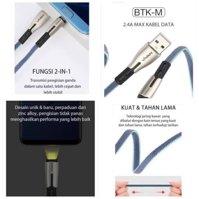 Dây Cáp Vivan Btk-M Android 2.4a 100m Micro Usb 1 Năm