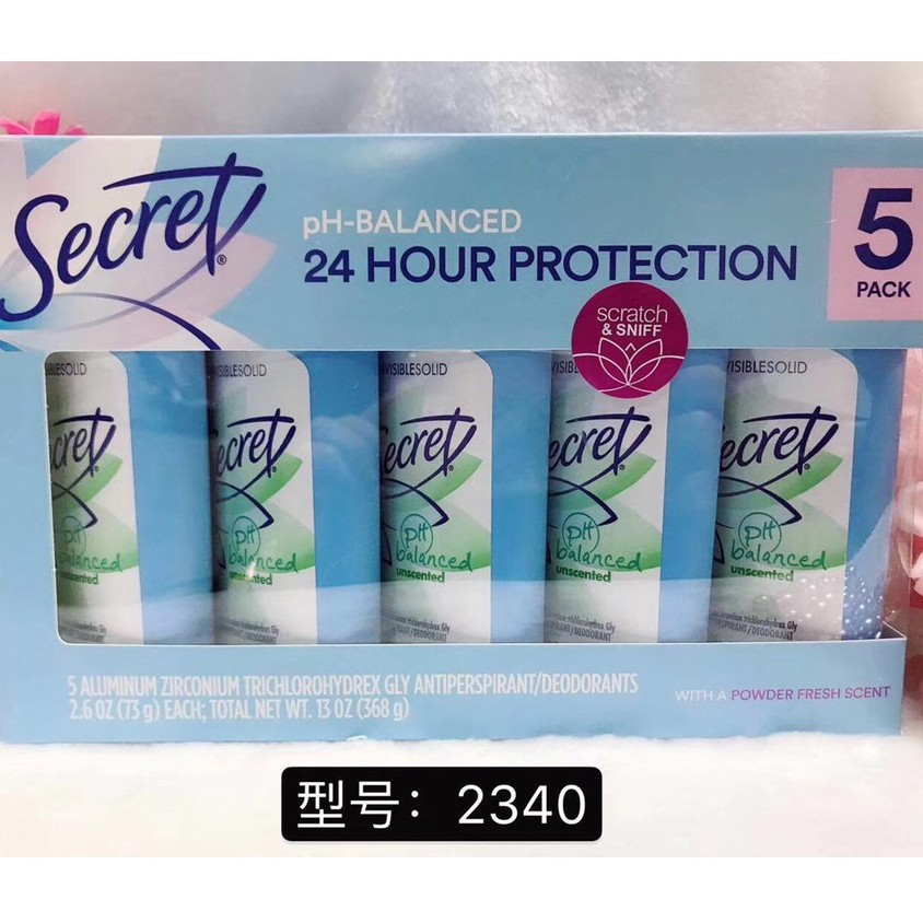 Lăn khử mùi sáp Secret PH Balanced Unscented Invisible Solid 73g