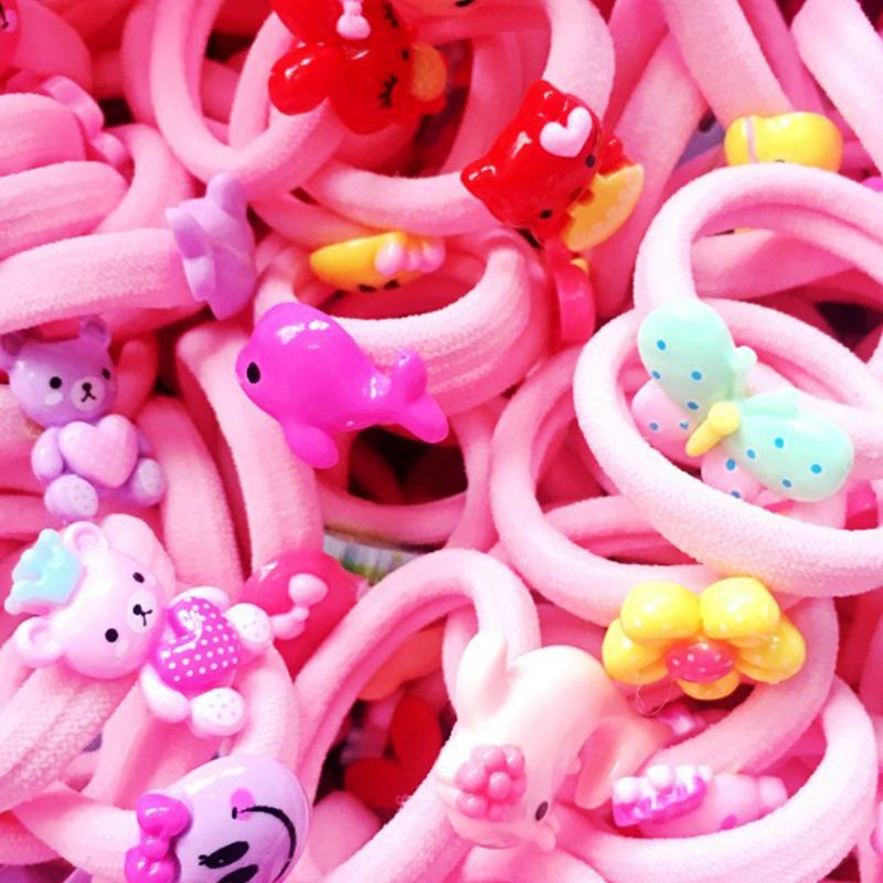 Kẹp tóc cao su co giãn in họa tiết hoạt hình dễ thương cho bé gái