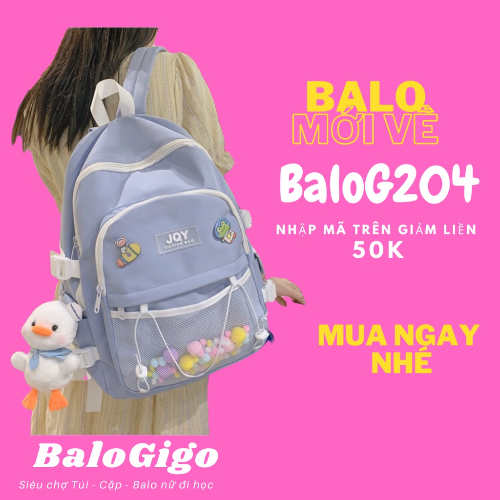 Cặp đi học nữ cho học sinh cấp 2 cấp 3 tặng kèm 2 sticker + đồ trang trí y hình (không móc) G204 - BaloGigo