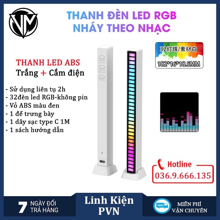Thanh đèn LED RGB nháy theo nhạc, Đèn TikTok trang trí, decor 16 triệu màu cảm ứng âm thanh siêu nhạy