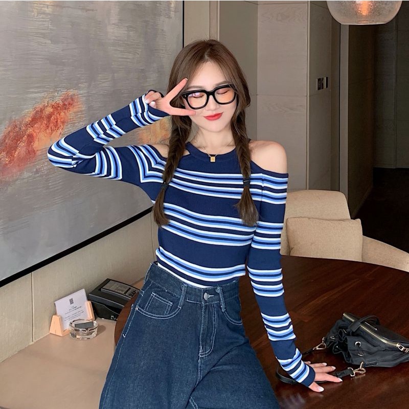 Áo thun dáng ôm họa tiết kẻ sọc thời trang cá tính cho nữ