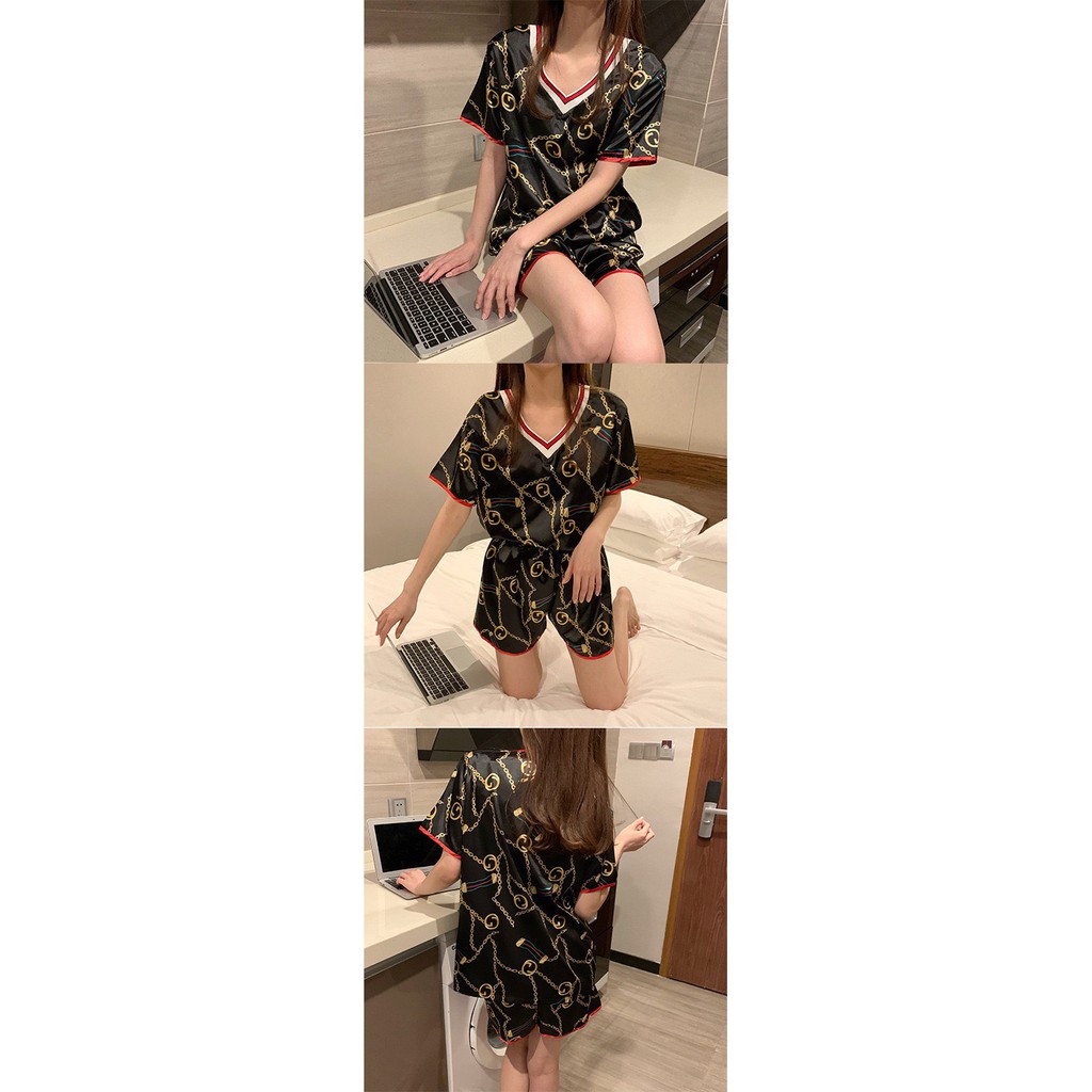 Đồ Bộ Ngủ Nữ Cổ chứ V Satin Cộc tay dành cho mùa hè - Quần Áo Ngủ Nữ ngộ nghĩnh đáng yêu mã QA07 | BigBuy360 - bigbuy360.vn