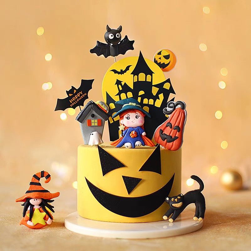 Que cắm lâu đài đen + trăng vàng Halloween