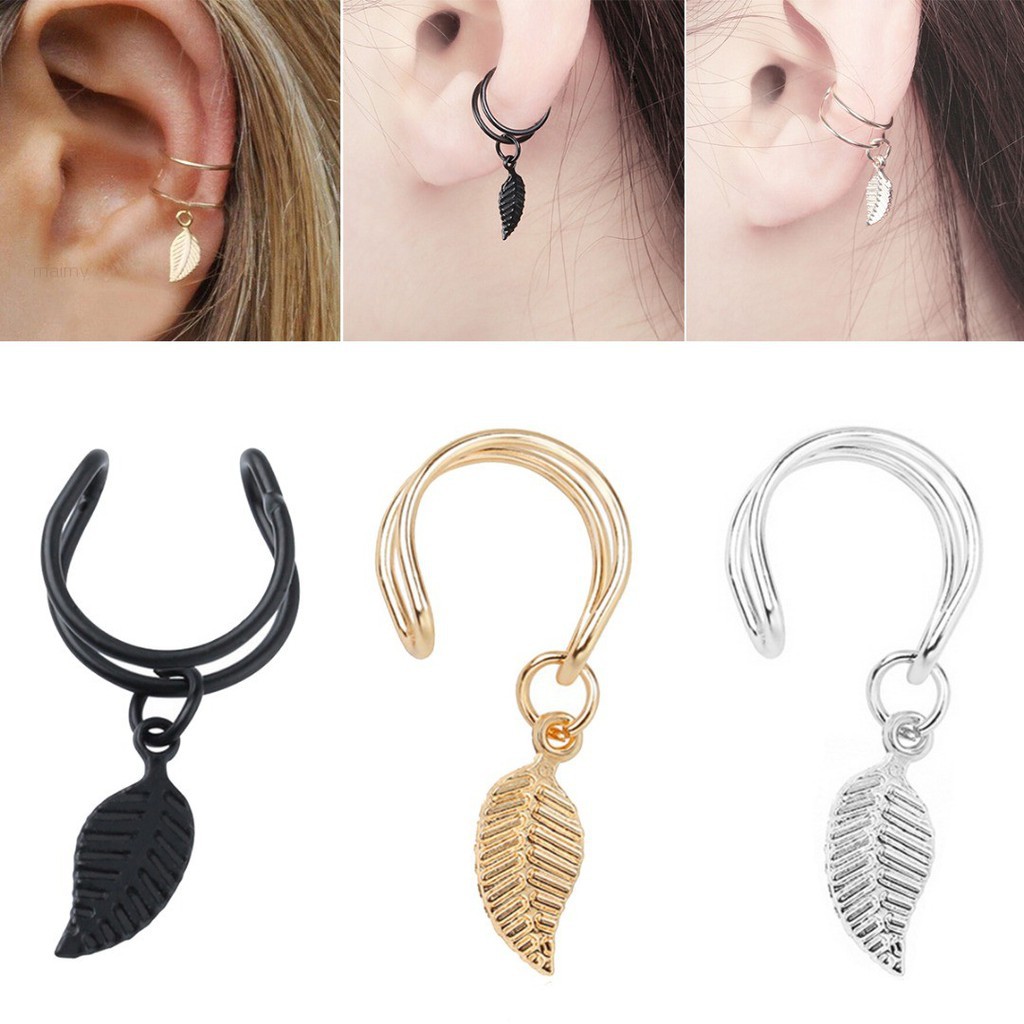Bông tai kẹp vành hình chiếc lá kiểu dáng đơn giản không cần lỗ tai