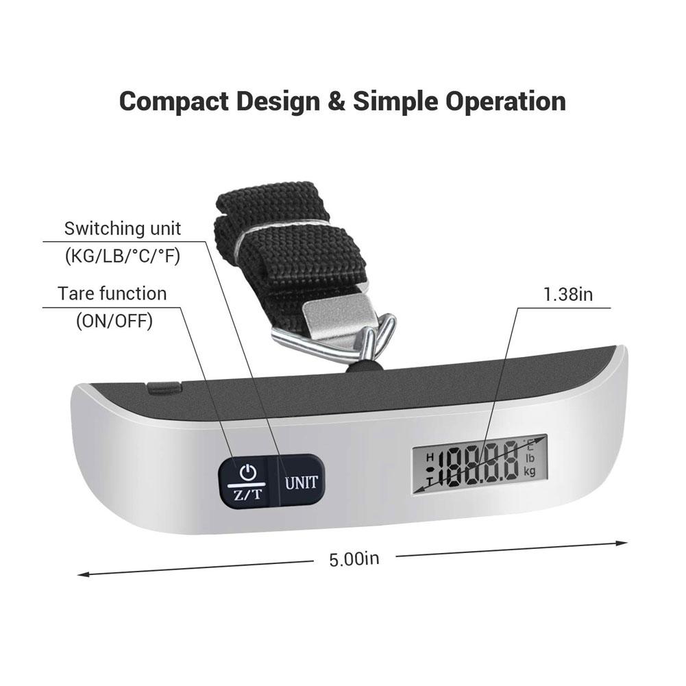 Cân hành lý điện tử kỹ thuật số 50kg / 110lb Vali xách tay Túi hành lý Cân treo Cân cân bằng LCD