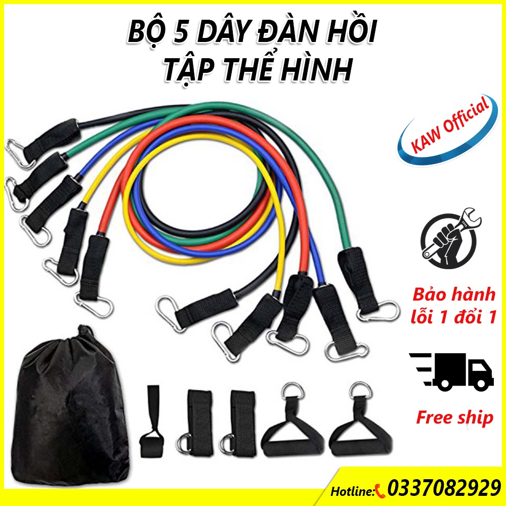 BỘ 5 DÂY NGŨ SẮC TẬP FULL BODY ĐÀN HỒI KHÁNG LỰC 11 MÓN TẬP GYM TẠI NHÀ TIỆN LỢI - Loại tốt, có bảo hành, sai hoàn tiền