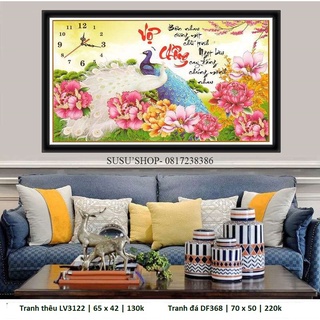 Tranh thêu chữ thập, tranh đính đá vợ chồng LV3122 (65 x 42 cm),  DF368 (70 x 50 cm). 88868