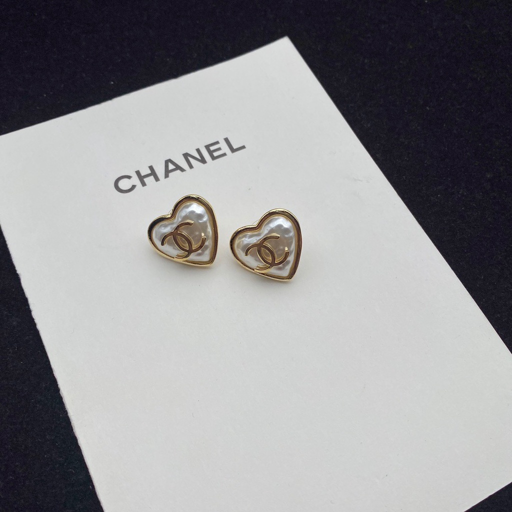 Bông Tai Xỏ Lỗ Hình Trái Tim Đôi CH Hai C Màu Trắng Thời Trang Đơn Giản Cho Nữ