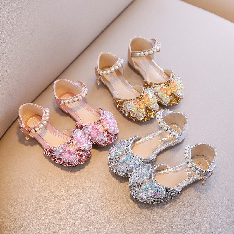 Giày búp bê bé gái đính nơ xinh quai ngang gắn hạt kiểu công chúa dễ thương size 26-36 cho bé từ 3-15 tuổi