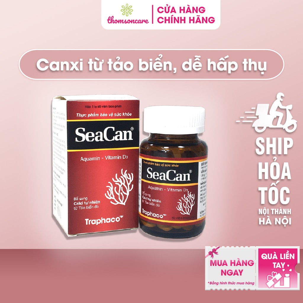 Bổ sung canxi từ tảo biển Seacan - Lọ 60 viên Chính hãng Traphaco | Thế Giới Skin Care