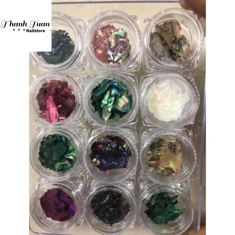 Set 12 hũ xà cừ Hàn Quốc trang trí móng nail  - Phụ kiện đồ nail