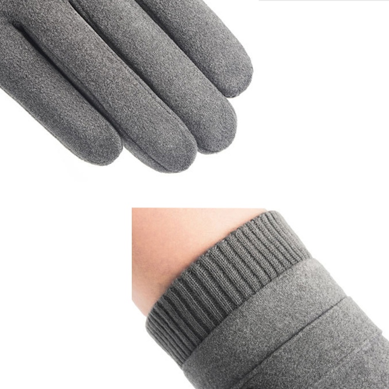 Găng Tay Da Lộn Giả Lót Lông Dày Dặn Giữ Ấm Mùa Đông Cho Nam Mi