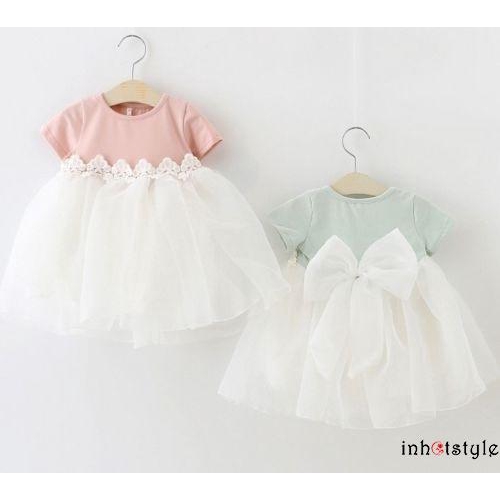 Váy vải tuyn ngắn tay đáng yêu cho bé gái