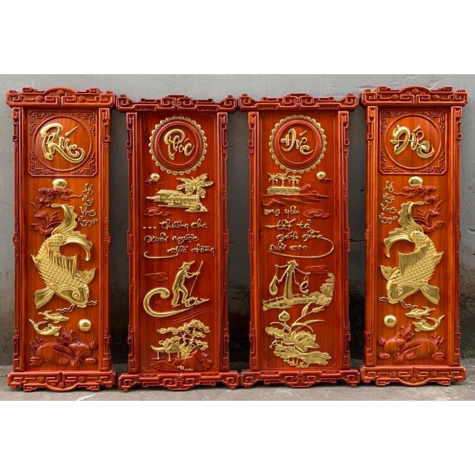 Tranh Cá Chép Lý Ngư Vọng Nguyệt kích thước 36x107x3 Cm