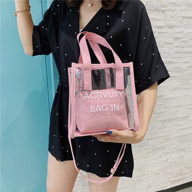 Túi Xách Trong Suốt Xinh Dáng Vuông Kèm Túi Da RQN1807