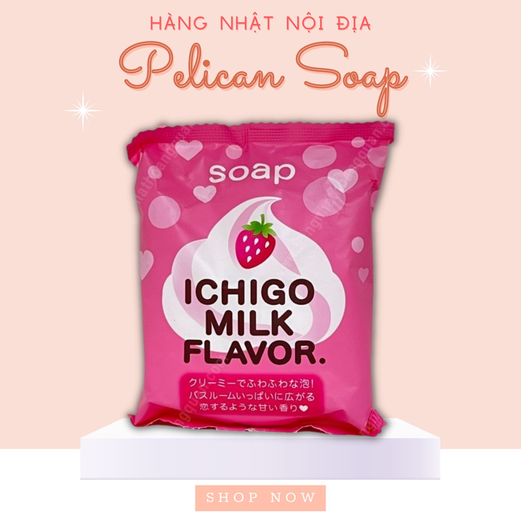 Xà bông tắm Pelican chiết xuất từ sữa và dâu tây 80g nội địa Nhật Bản