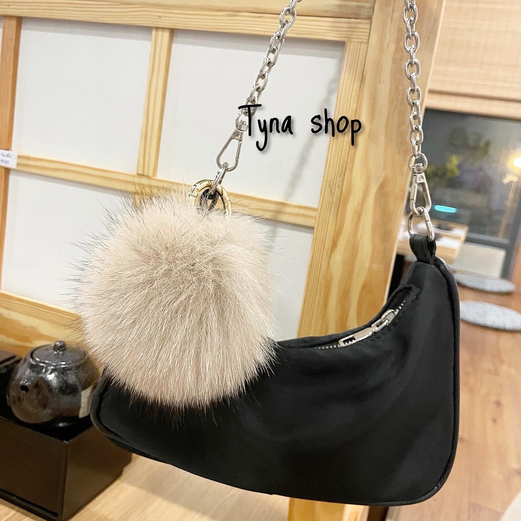 Móc khóa cục bông loại cao cấp lông tự nhiên mịn treo túi xách