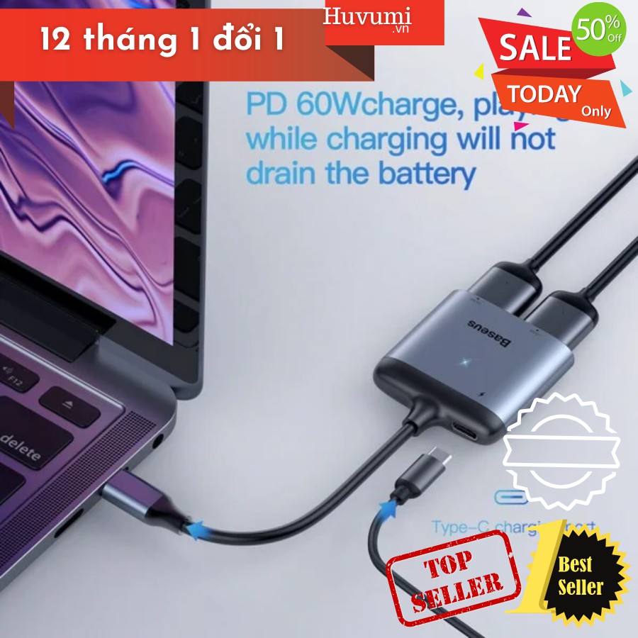 [Sẵn - Sale] Hub chuyển Baseus Enjoy Series Type C to Dual HDMI 4K+Type C PD intelligent HUB adapter Grey_LV442-GY