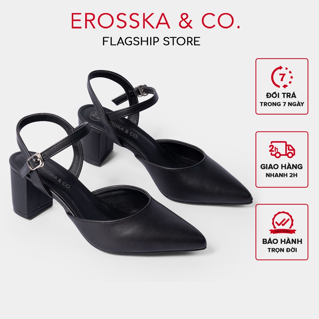 Giày Cao Gót Erosska Thời Trang Mũi Nhọn Phối Dây Hở Gót Cao 5Cm Màu Đen Ver 2 _ Ek001