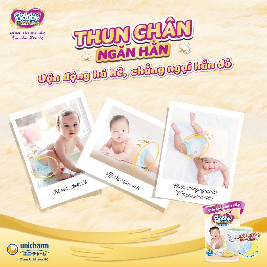 Tã Quần Siêu Mềm (Tã Bobby Vàng) Cao cấp Bobby Extra Soft-DryS70/M60/L52/XL46