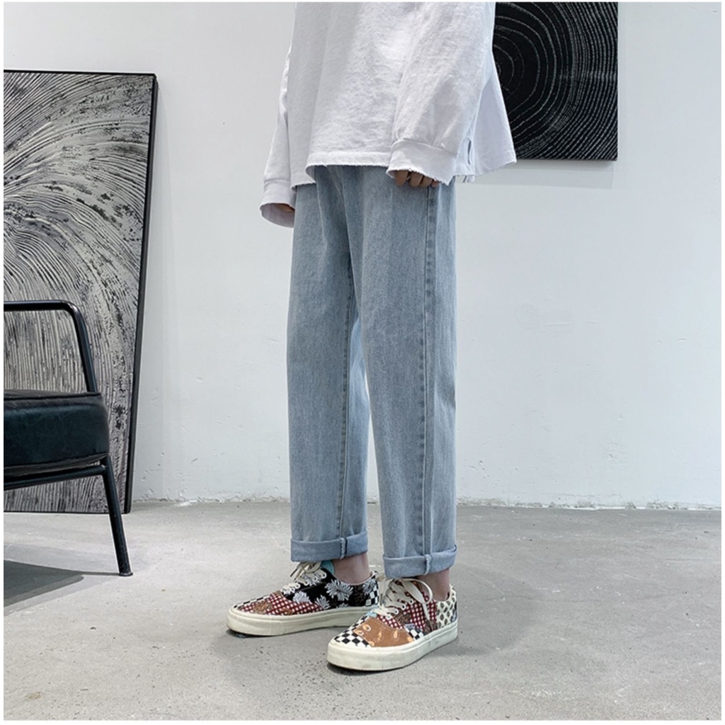 Quần jean nam ống suông rộng dáng baggy jeans vải bò cao cấp không phai màu