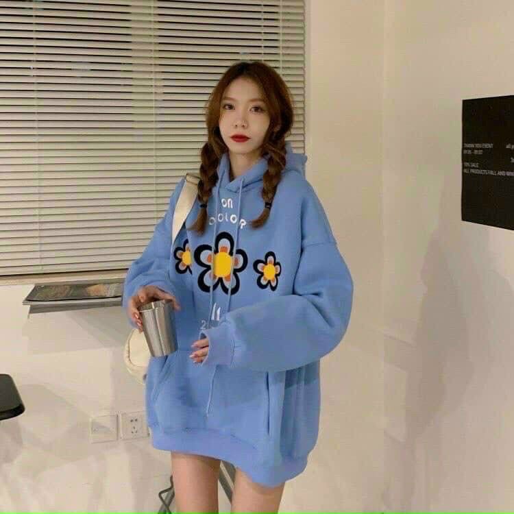 Áo hoodie nỉ ngoại dày dặn 3 bông cúc xinh xinh, Áo hoodie chui đầu có nón hàng chất lượng.