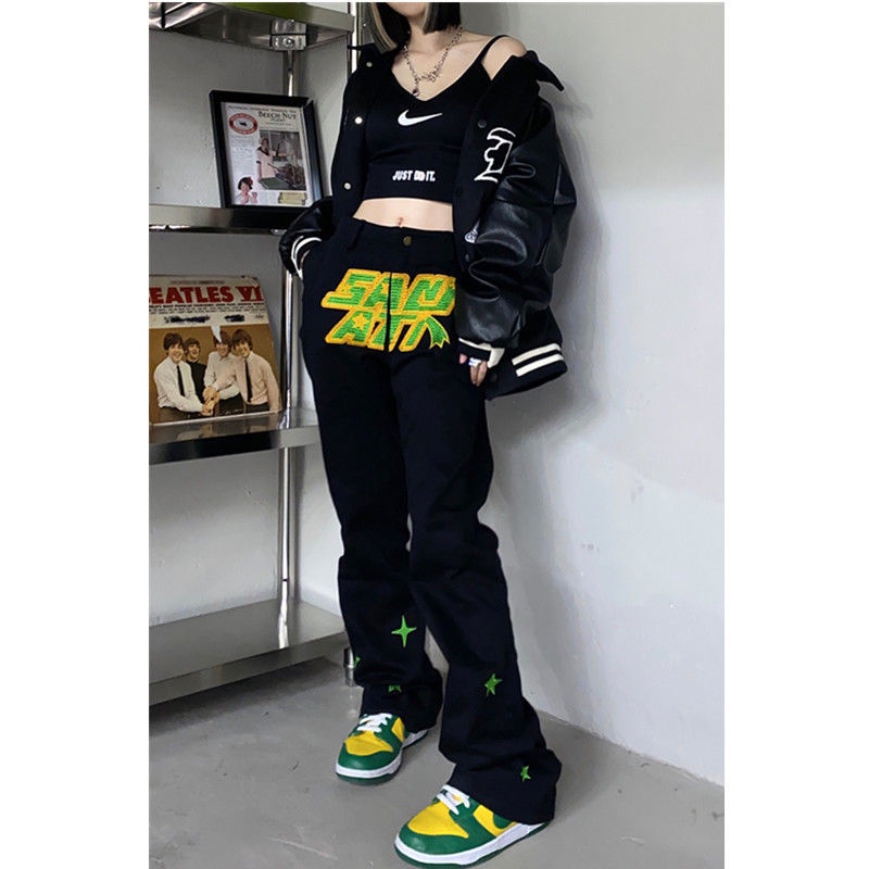 ❃Quần Jean Thẳng Thêu logo Đáy Cao Thời Trang Mùa Thu Năm 2021 Cho Bé Gái