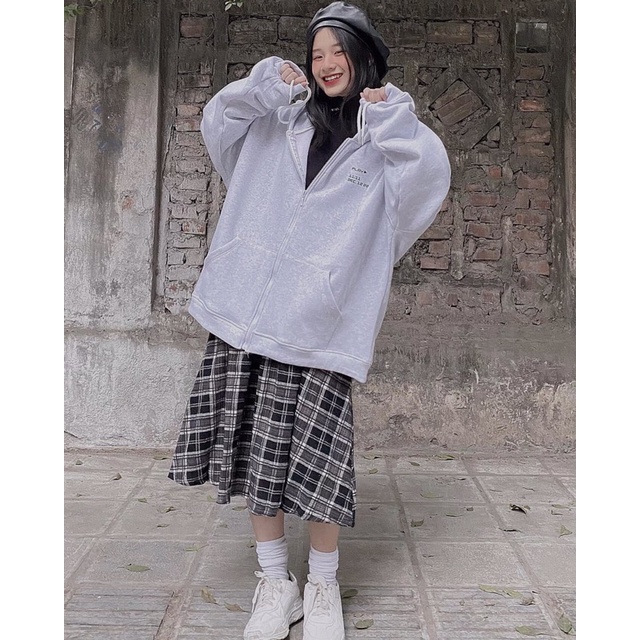 Áo Khoác Nỉ Hoodie Ghi Trơn Nữ [FREESHIP]  Jacket form rộng tay bồng, sweater mùa đông bánh bèo Ulzzang