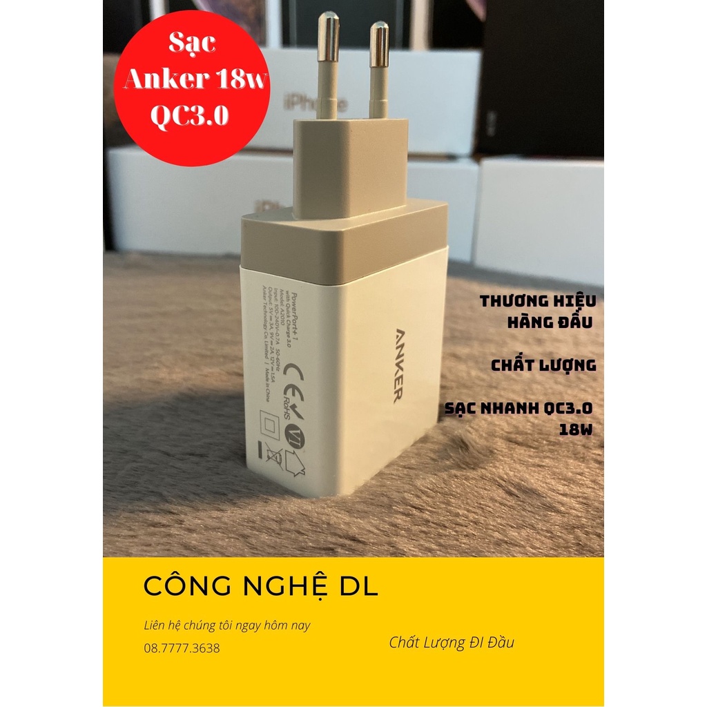 Sạc Anker 18W PowerIQ hỗ trợ sạc nhanh Quick Charge 3.0 A2013 ( Hàng Chính hãng No Box mới 100% )