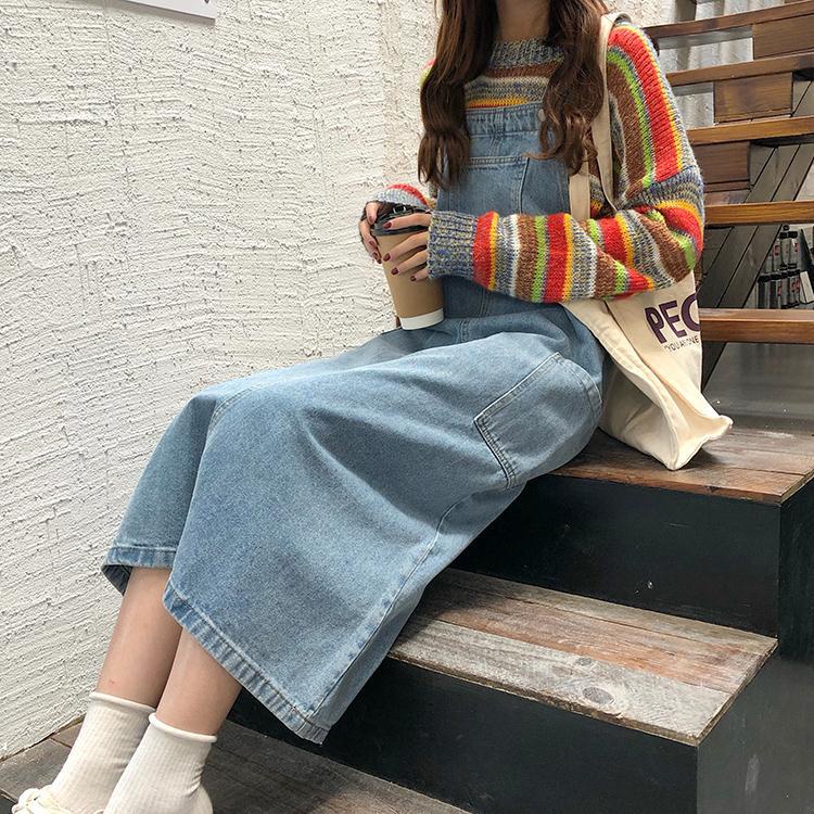 [Linin] Váy Yếm Denim Dài Dáng Rộng Phong Cách Mới Mùa Xuân Hè Sang Trọng Đơn Giản Dễ Phối Đồ Cho Nữ