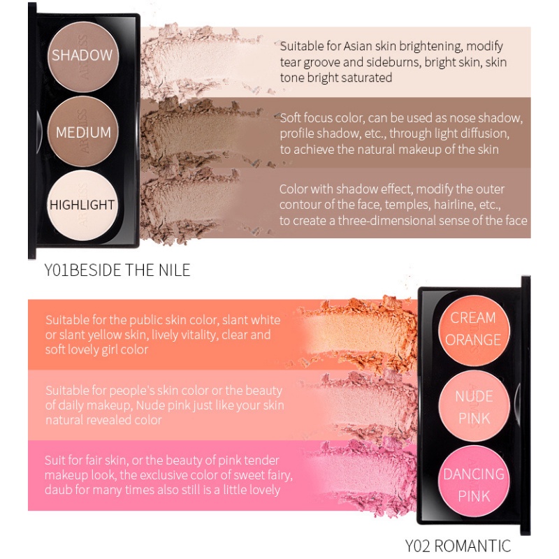 Bảng phấn ARTMISS 3 màu bắt sáng/tạo khối/má hồng 13g