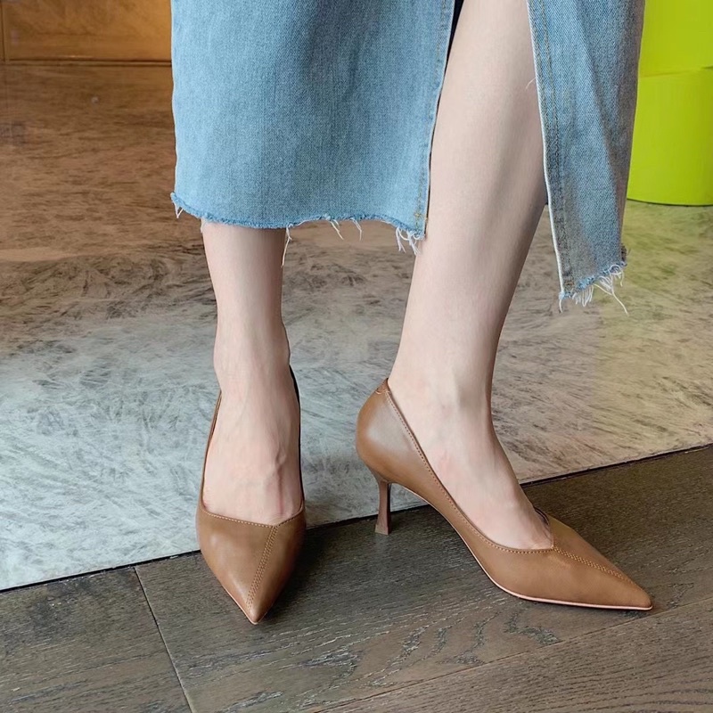 HÀNG FULL BOX CÓ SẴN❤️ Giày da mềm gót nhọn 5cm