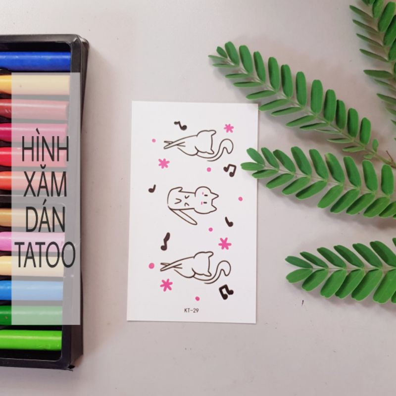 Hình xăm nhí mèo trắng sành điệu kt29. Xăm dán tatoo mini tạm thời, size &lt;10x6cm