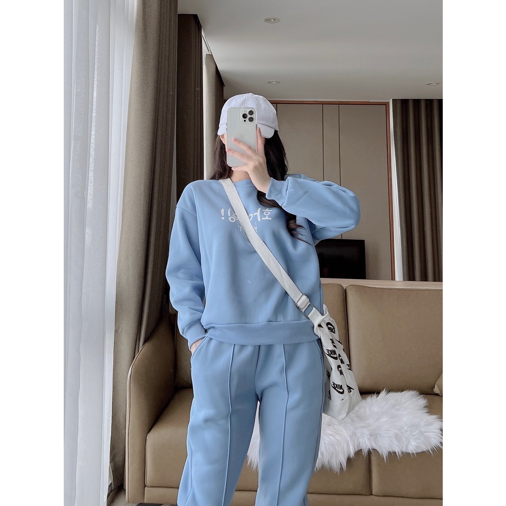 Bộ nỉ nữ thu đông chất nỉ bông siêu ấm, set đồ nữ in chữ hàn quốc trẻ trung CS010