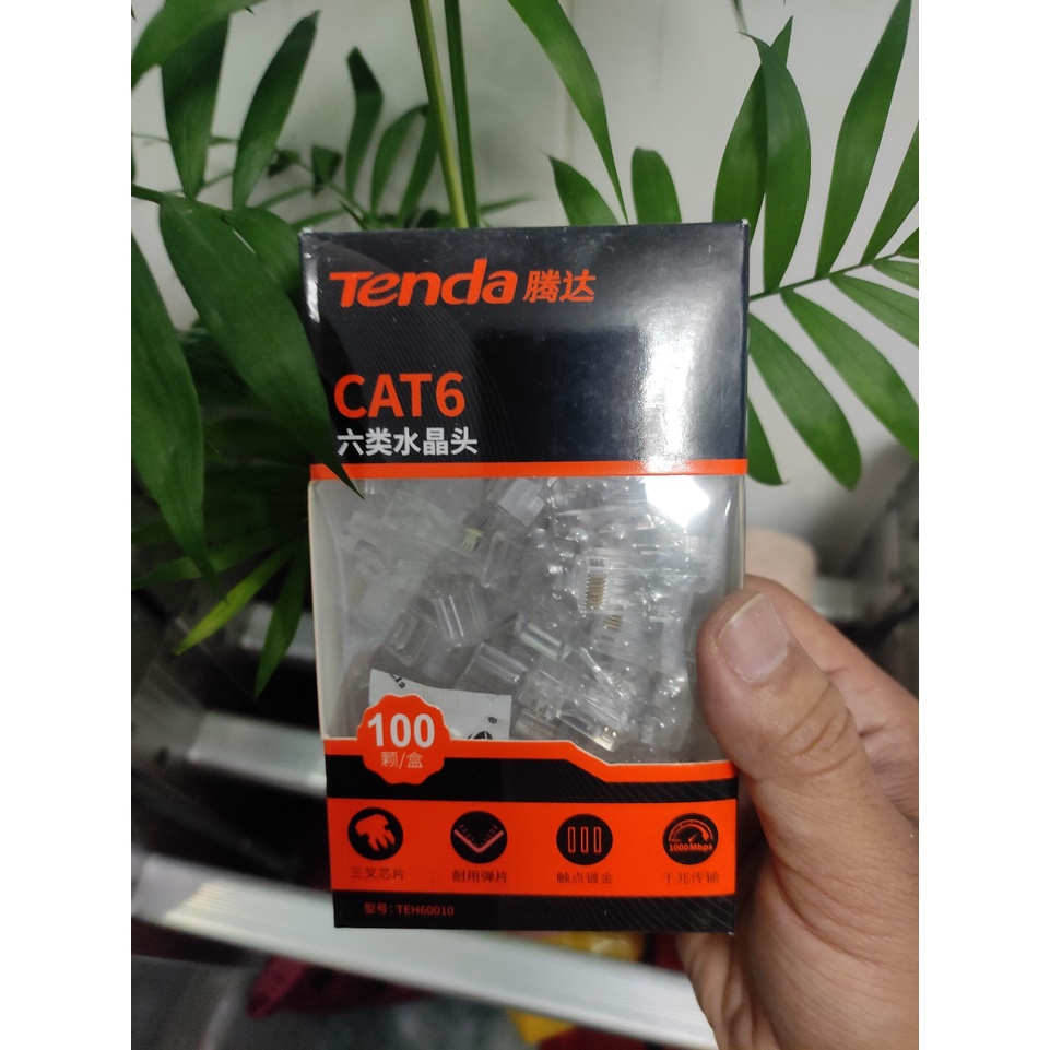 Hạt mạng, đầu Bấm Mạng RJ45 Tenda CAT6 mạ vàng chống nhiễu, chống Oxi hóa