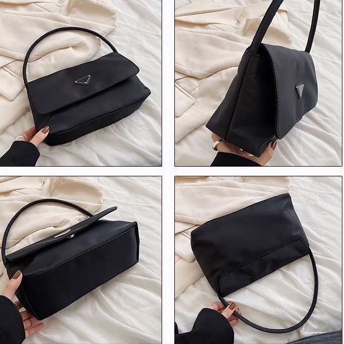 Túi xách nữ đeo vai cỡ lớn khóa kim loại hình tam giác vải oxford