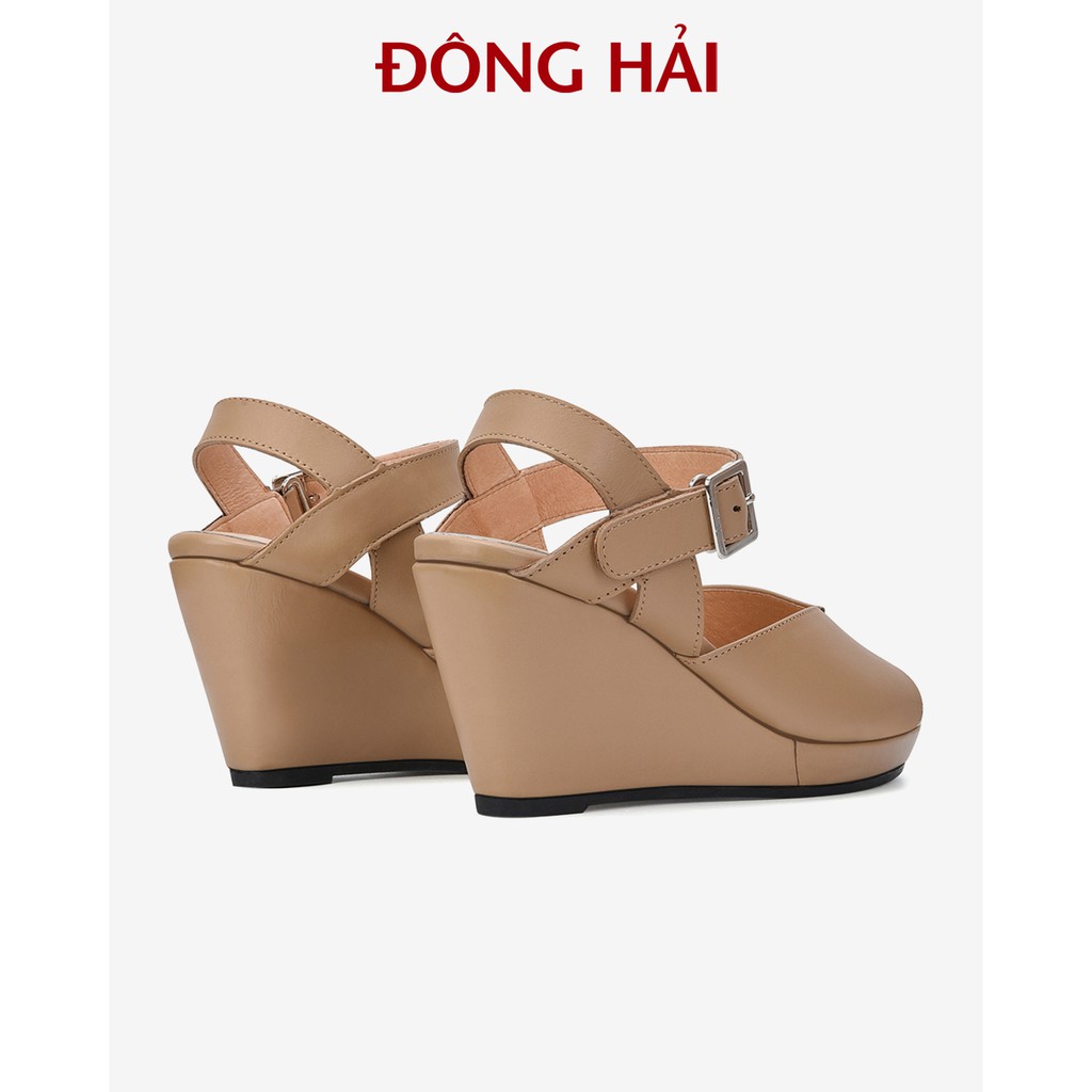 "TẶNG NGAY 30K khi theo dõi gian hàng trong T6 "Sandal xuồng da thật Đông Hải quai chéo cổ điển cao 9cm tôn dáng - S5714