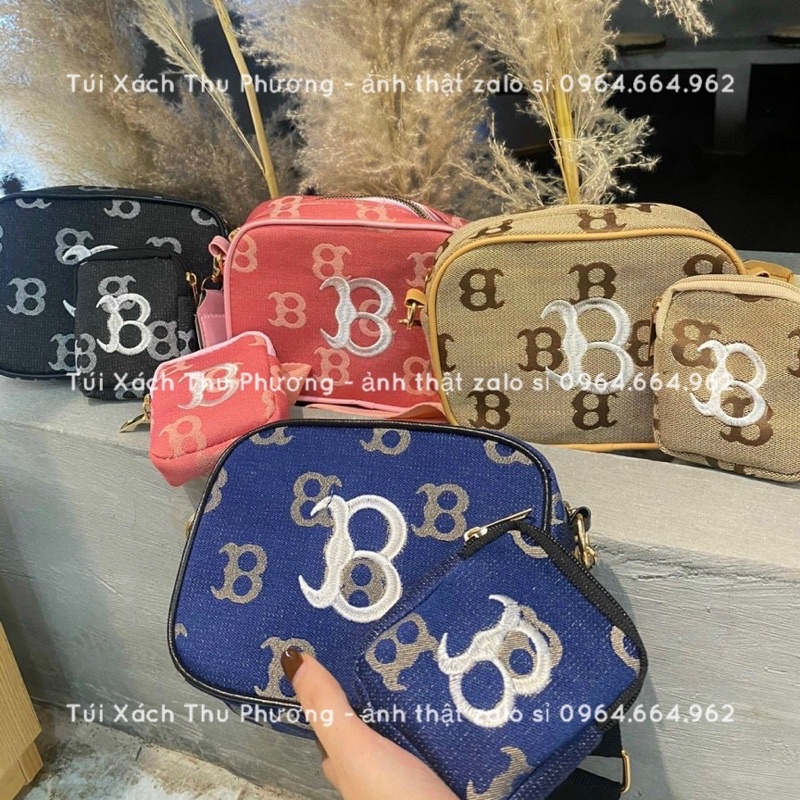 Sét túi đeo chéo dáng ngang - Túi điện thoại đứng hai ngăn in chữ thêu logo B siêu xinh cho cả nam và nữ (ảnh thật)