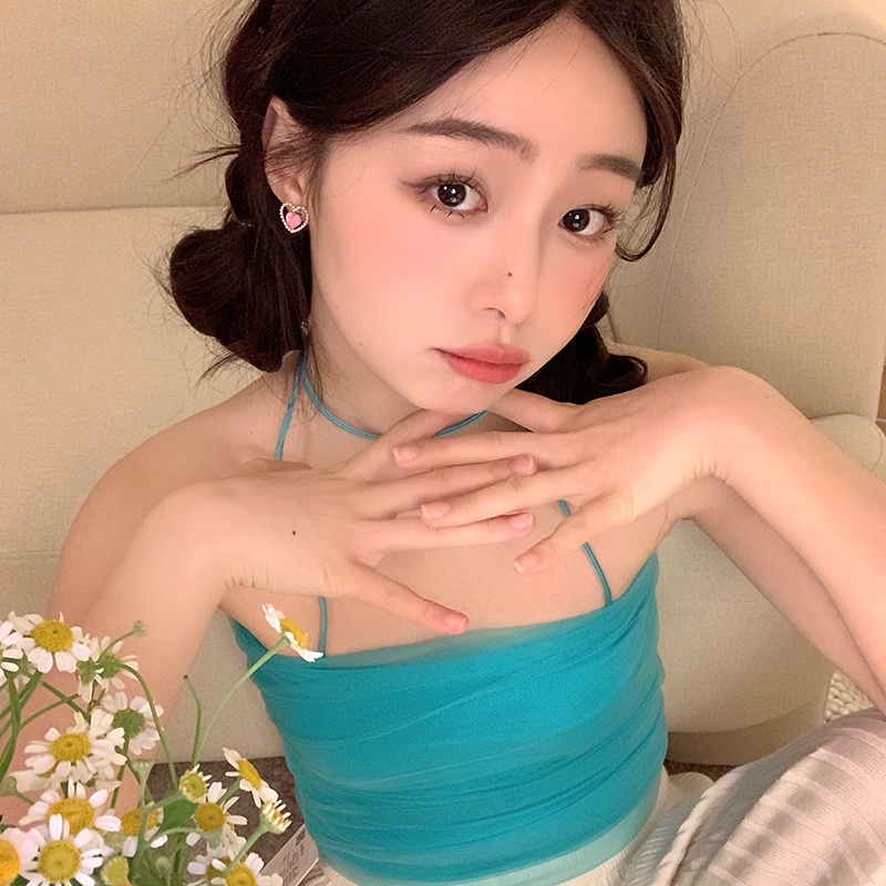 IF ME Khuyên tai   kiểu trái tim đính ngọc trai hồng cho nữ