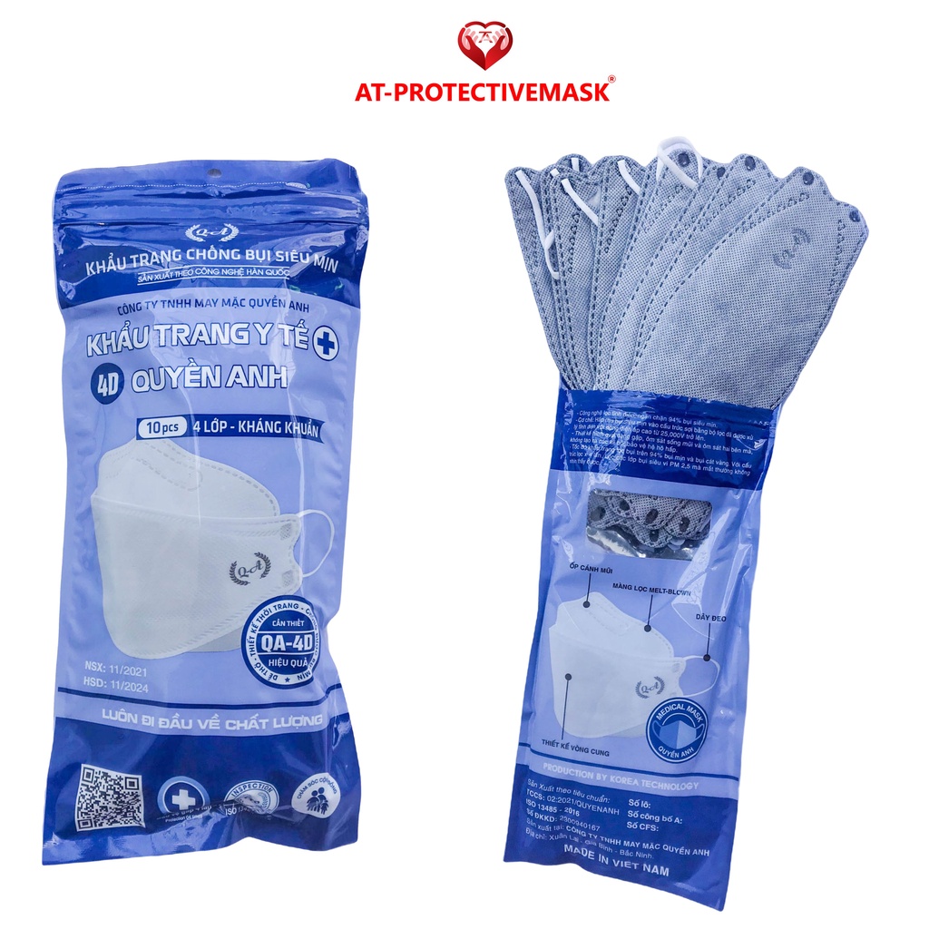 Gói 10 khẩu trang y tế KF94 4D cao cấp hàng chính hãng QUYỀN ANH