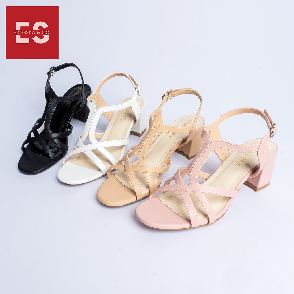 Carl &amp; Ane - Giày sandal phối dây mũi vuông gót cao 5cm màu nude _ CS002