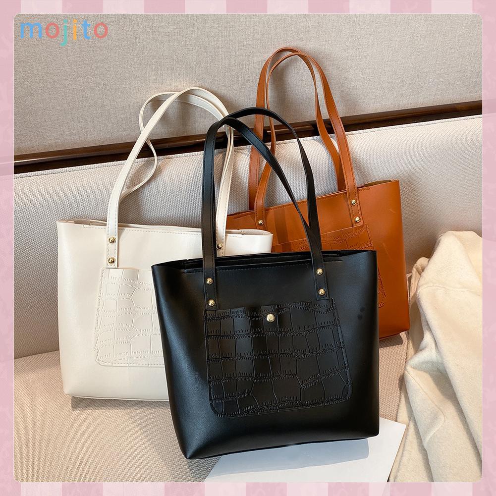 MOJITO Fashion Alligator Large Capacity Shoulder Bag Tote Women Solid PU Handbags