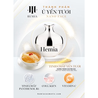 Ủ trắng tinh chất yến tươi Hemia cao cấp dành cho mặt, dưỡng trắng căng bóng da, xóa thâm nám, chống lão hóa da